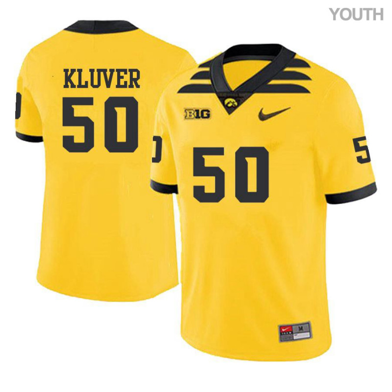 Youth Iowa Hawkeyes NCAA #50 Zach Kluver Yellow Authentic Nike Alumni Stitched College Football Jersey MM34V85WQ